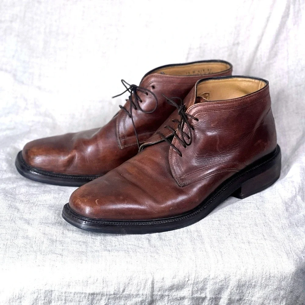 Cole Haan Mens 12 Short Boot Brown Tie‎ Up Ankle Boot Leather Brown 12